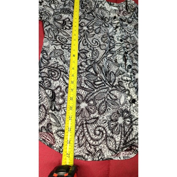 Coldwater Creek Sheer Floral Blouse Black White 3/4 Roll Tab Sleeve L Top Large - Picture 8 of 10